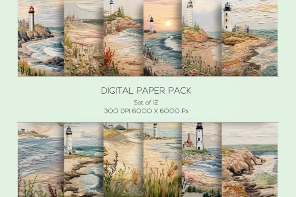 Beach Lighthouse Embroidery Paper Set for Sweatshirt Collections