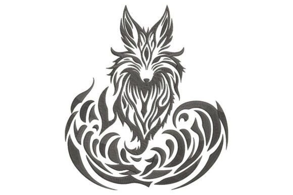 Front-Facing Fox with a Swirling Tribal Tail